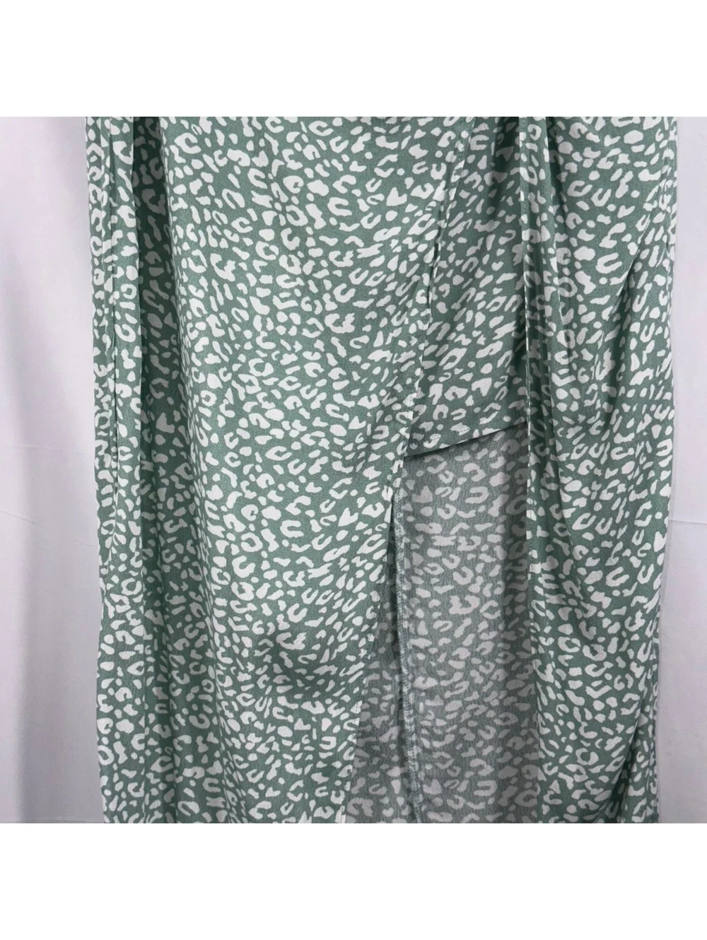 Blue Rain Women’s Small Sage Green Animal Print Wrap Maxi Skirt High Slit